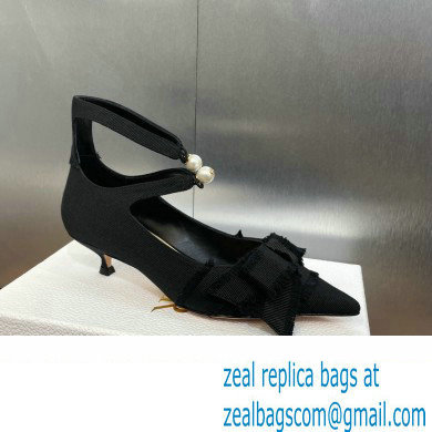 Dior Heel 4cm Adiorable Pumps in Black Fringed Grosgrain with Bow and Pearl 2024