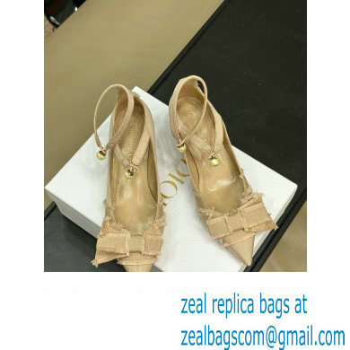 Dior Heel 4cm Adiorable Pumps in NUDE Fringed Grosgrain with Bow and Pearl 2024