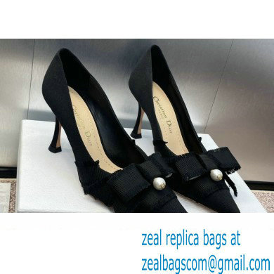 Dior Heel 8cm Adiorable Pumps in Black Fringed Grosgrain with Bow and Pearl 2024