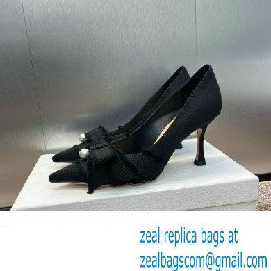 Dior Heel 8cm Adiorable Pumps in Black Fringed Grosgrain with Bow and Pearl 2024