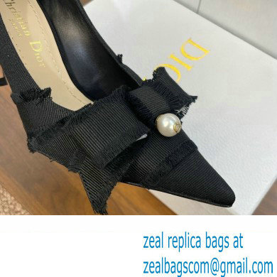 Dior Heel 8cm Adiorable Pumps in Black Fringed Grosgrain with Bow and Pearl 2024