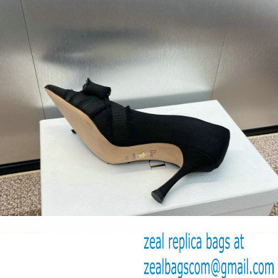 Dior Heel 8cm Adiorable Pumps in Black Fringed Grosgrain with Bow and Pearl 2024