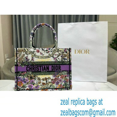 Dior Medium Book Tote Bag in Ecru Multicolor Dior 4 Saisons Ete Soleil Embroidery 2024