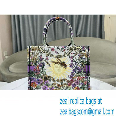 Dior Medium Book Tote Bag in Ecru Multicolor Dior 4 Saisons Ete Soleil Embroidery 2024