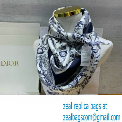 Dior Toile de Jouy Soleil 90 Square Scarf WHITE AND NAVY BLUE 2024