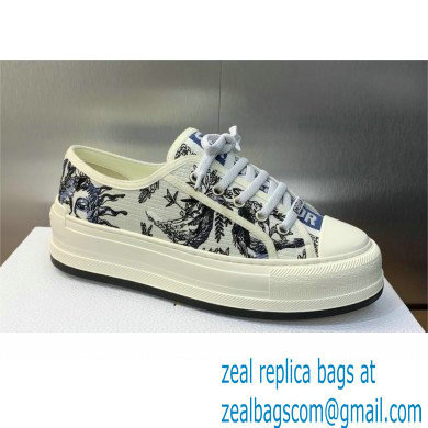 Dior Walk'n'Dior Platform Sneaker in White Cotton Embroidered with Blue Toile de Jouy Soleil Motif 2024