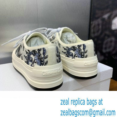 Dior Walk'n'Dior Platform Sneaker in White Cotton Embroidered with Blue Toile de Jouy Soleil Motif 2024