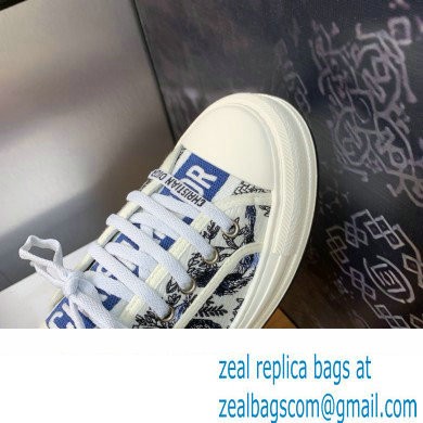 Dior Walk'n'Dior Platform Sneaker in White Cotton Embroidered with Blue Toile de Jouy Soleil Motif 2024