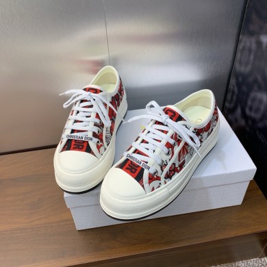 Dior Walk'n'Dior Platform Sneaker in White and Red Embroidered Cotton with Le Coeur des Papillons Motif 2024