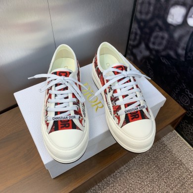 Dior Walk'n'Dior Platform Sneaker in White and Red Embroidered Cotton with Le Coeur des Papillons Motif 2024