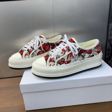 Dior Walk'n'Dior Platform Sneaker in White and Red Embroidered Cotton with Le Coeur des Papillons Motif 2024