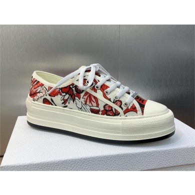 Dior Walk'n'Dior Platform Sneaker in White and Red Embroidered Cotton with Le Coeur des Papillons Motif 2024