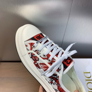 Dior Walk'n'Dior Platform Sneaker in White and Red Embroidered Cotton with Le Coeur des Papillons Motif 2024