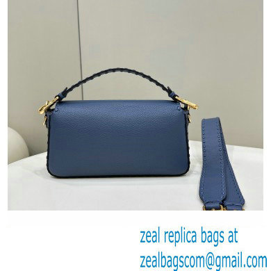Fendi Medium Baguette Bag Blue Selleria with oversize topstitching 2024