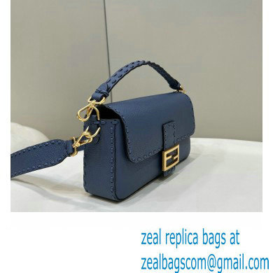 Fendi Medium Baguette Bag Blue Selleria with oversize topstitching 2024