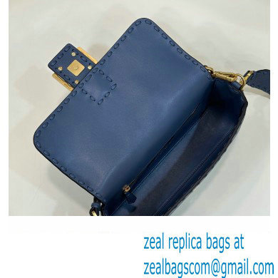 Fendi Medium Baguette Bag Blue Selleria with oversize topstitching 2024