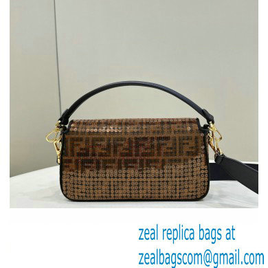 Fendi Medium Baguette Bag Brown FF jacquard fabric with sequins 2024