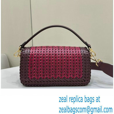 Fendi Medium Baguette Bag Red and burgundy interlaced leather and raffia 2024