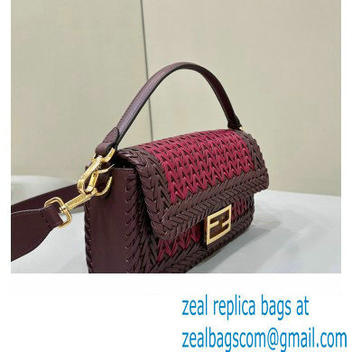 Fendi Medium Baguette Bag Red and burgundy interlaced leather and raffia 2024