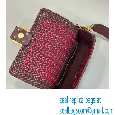 Fendi Medium Baguette Bag Red and burgundy interlaced leather and raffia 2024