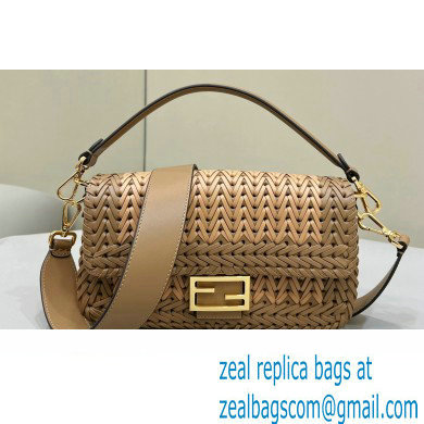 Fendi Medium Baguette Bag Sand and brown interlaced leather and raffia 2024