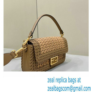 Fendi Medium Baguette Bag Sand and brown interlaced leather and raffia 2024