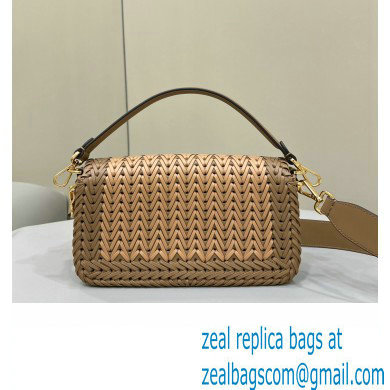 Fendi Medium Baguette Bag Sand and brown interlaced leather and raffia 2024