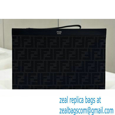 Fendi Medium Flat Pouch Bag FF fabric Black 2024