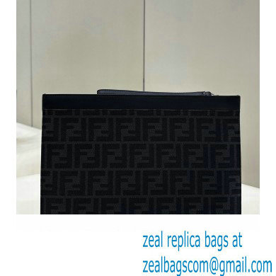 Fendi Medium Flat Pouch Bag FF fabric Black 2024