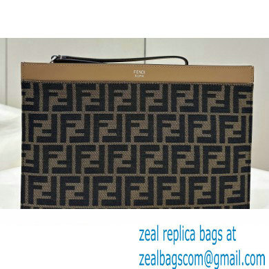 Fendi Medium Flat Pouch Bag FF fabric Brown 2024