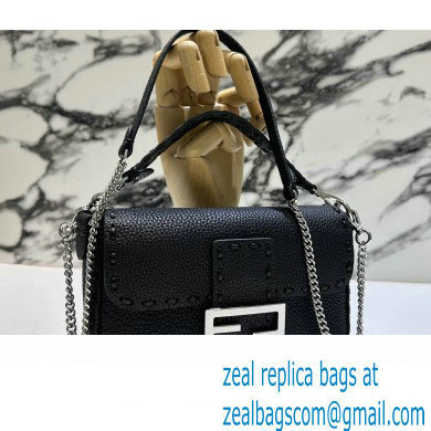 Fendi Mini Baguette Bag Black Selleria with 309 hand-sewn topstitches 2024