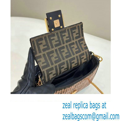 Fendi Mini Baguette Bag Brown FF jacquard fabric with sequins 2024