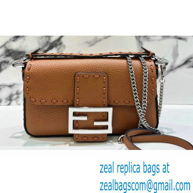 Fendi Mini Baguette Bag Brown Selleria with 309 hand-sewn topstitches 2024