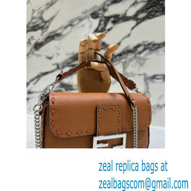 Fendi Mini Baguette Bag Brown Selleria with 309 hand-sewn topstitches 2024