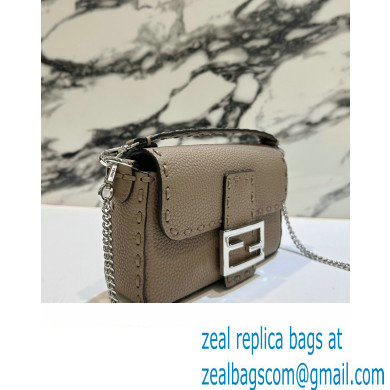 Fendi Mini Baguette Bag Dove Gray Selleria with 309 hand-sewn topstitches 2024