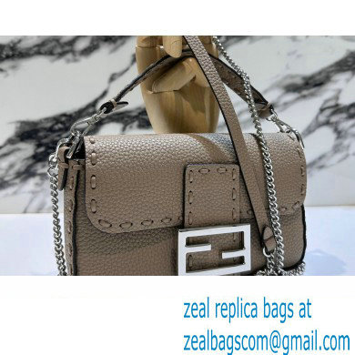 Fendi Mini Baguette Bag Dove Gray Selleria with 309 hand-sewn topstitches 2024