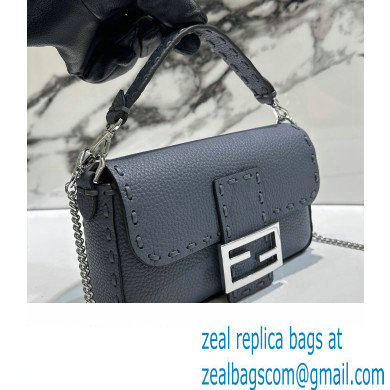 Fendi Mini Baguette Bag Gray Selleria with 309 hand-sewn topstitches 2024