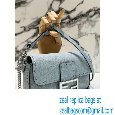 Fendi Mini Baguette Bag Light Blue Selleria with 309 hand-sewn topstitches 2024