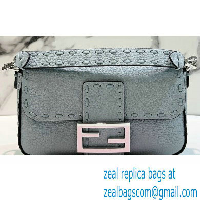 Fendi Mini Baguette Bag Light Blue Selleria with 309 hand-sewn topstitches 2024