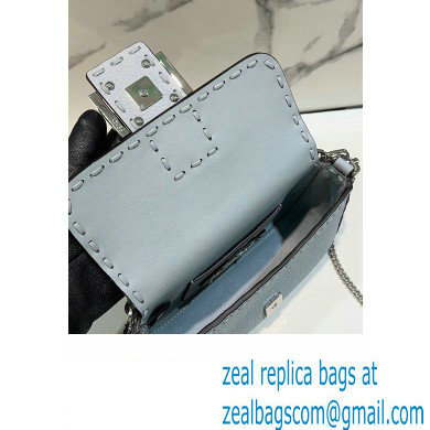 Fendi Mini Baguette Bag Light Blue Selleria with 309 hand-sewn topstitches 2024