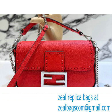 Fendi Mini Baguette Bag Red Selleria with 309 hand-sewn topstitches 2024