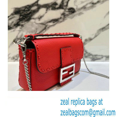 Fendi Mini Baguette Bag Red Selleria with 309 hand-sewn topstitches 2024