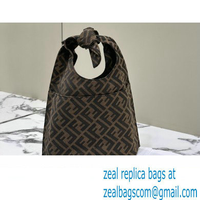 Fendi Mini Shopper Brown FF jacquard bag with knotted handle 2024