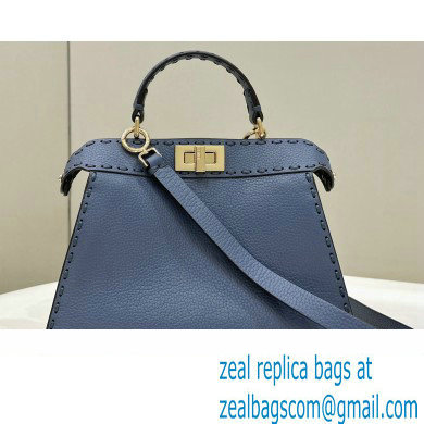 Fendi Peekaboo ISeeU Small Bag Blue Selleria with 556 hand-sewn stitches 2024