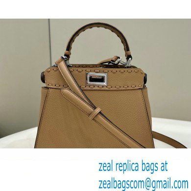 Fendi iconic Peekaboo Mini Bag Beige Selleria with 220 hand-sewn topstitches 2024