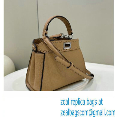 Fendi iconic Peekaboo Mini Bag Beige Selleria with 220 hand-sewn topstitches 2024