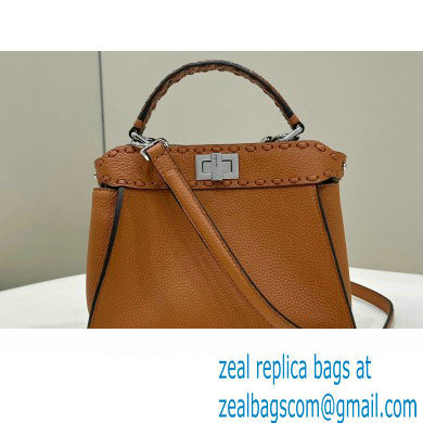 Fendi iconic Peekaboo Mini Bag Brown Selleria with 220 hand-sewn topstitches 2024