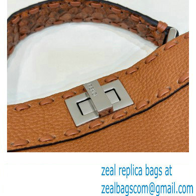 Fendi iconic Peekaboo Mini Bag Brown Selleria with 220 hand-sewn topstitches 2024