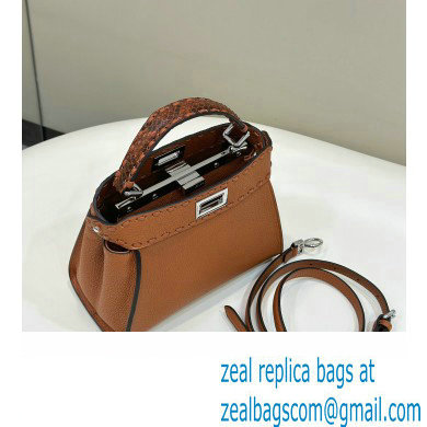 Fendi iconic Peekaboo Mini Bag Brown Selleria with 220 hand-sewn topstitches 2024