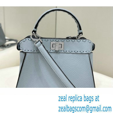 Fendi iconic Peekaboo Mini Bag Light blue Selleria with 220 hand-sewn topstitches 2024